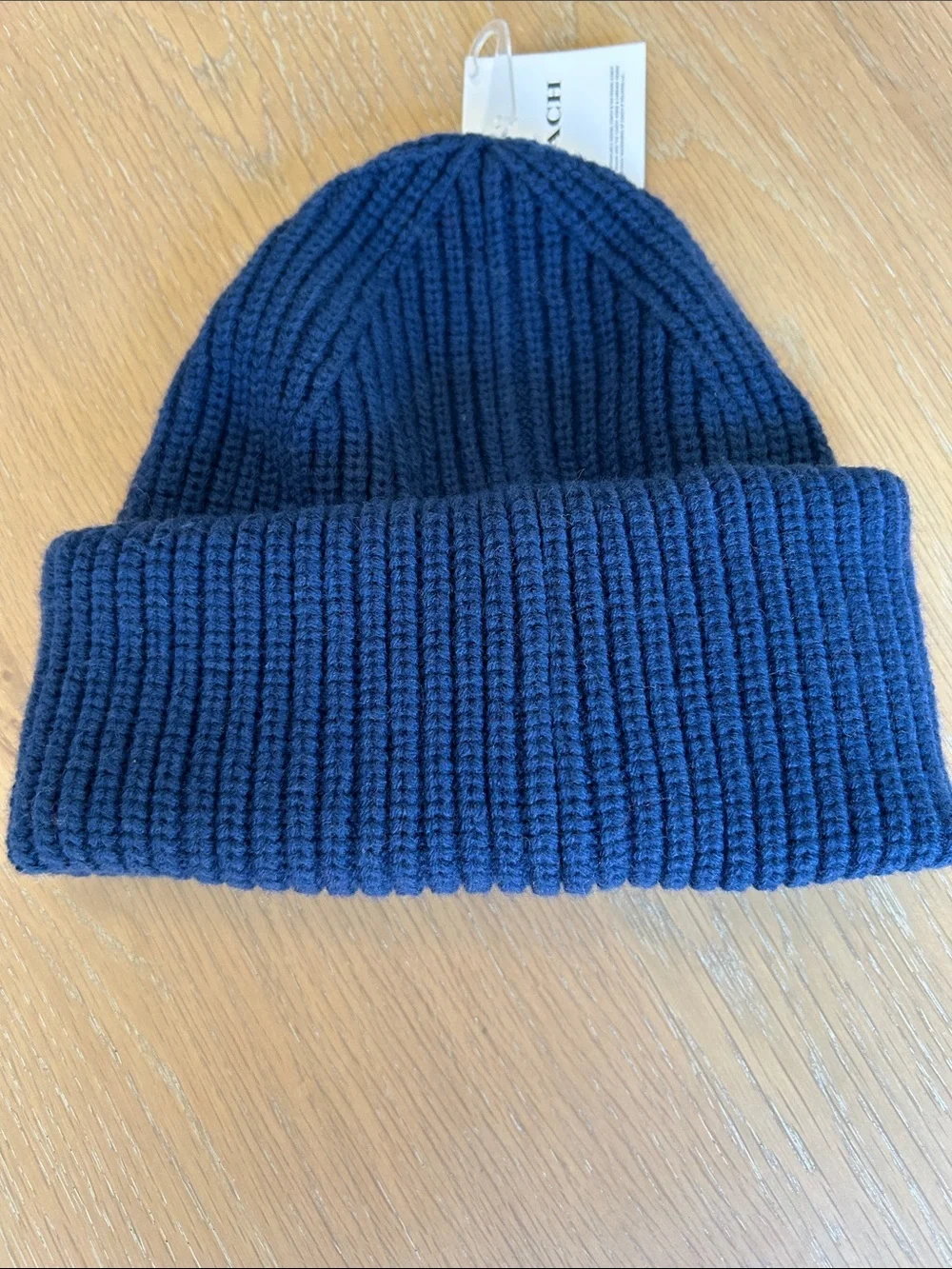 Coach Women's Patch Beanie, True Blue, one size NWT